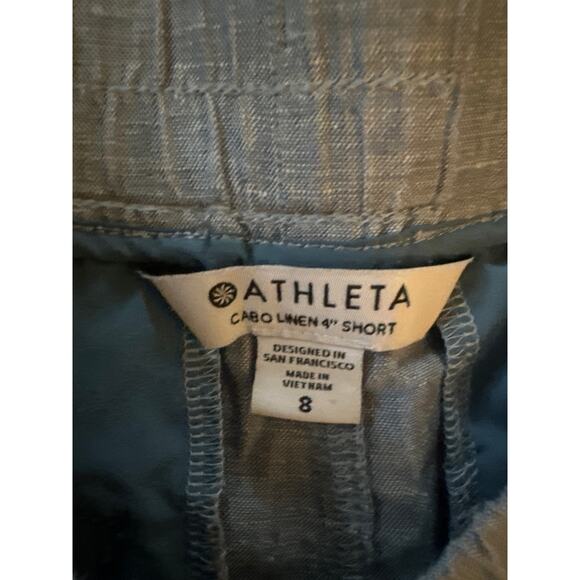 Women 8 Athleta Cabo Linen 4" Shorts Light Blue Pull-On Travel Beach Resort - Picture 5 of 5
